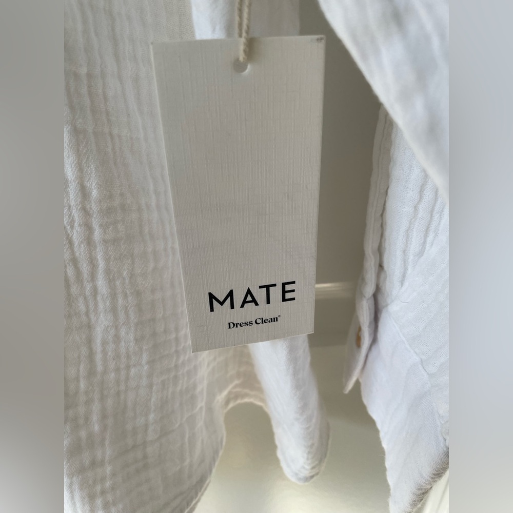 MATE The Label 100% Organic Cotton Gauze Button Down Shirt White Size XL NWT - Picture 2 of 7